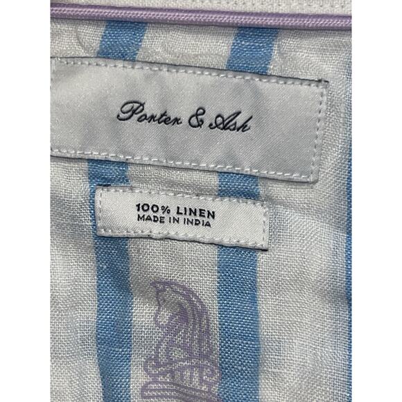 Porter & Ash 100% Linen Shirt Men’s XL Long Sleeve White Blue Coastal Striped - Picture 3 of 7